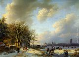 Koekkoek Paintings - Skaters On A Waterway by Barend Cornelis Koekkoek